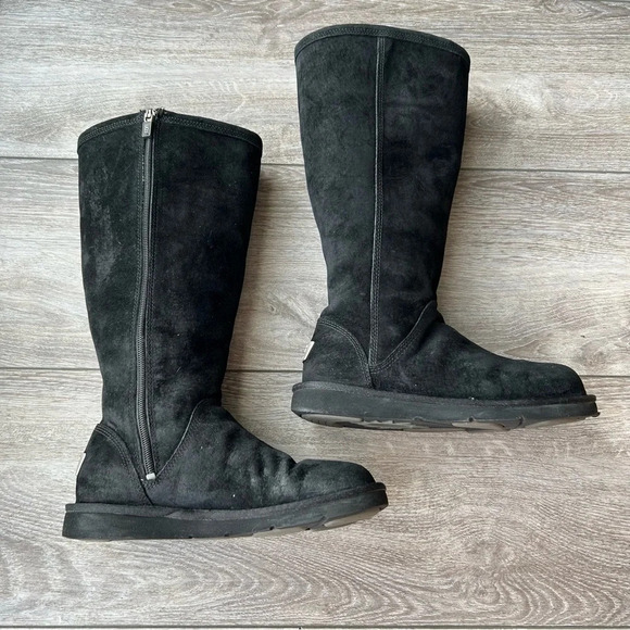 UGG Black Sheepskin Lining Suede Leather Tall Boots - Picture 7 of 16